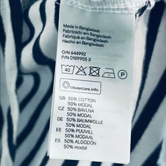 𝅺H &M Basic retro shirt/top vertical stripes white/black Women M - Picture 9 of 12